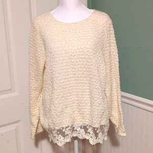 Forever 21 Exclusive Cream Lace Waistline Sweater Large